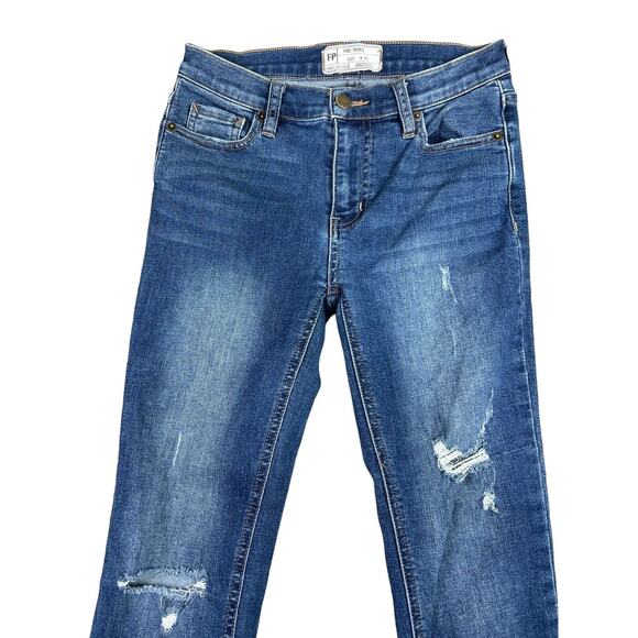 Free People Distressed Raw Hem Skinny Jeans Sz 25 Stretch 25" Inseam Midrise - Picture 4 of 7
